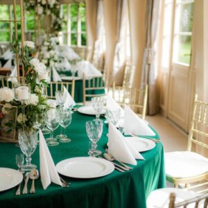 770E45AA-5F66-4C6B-8D95-77675575D201 Obrus welurowy okrągły butelkowa zieleń <br/> śr. 330 cm