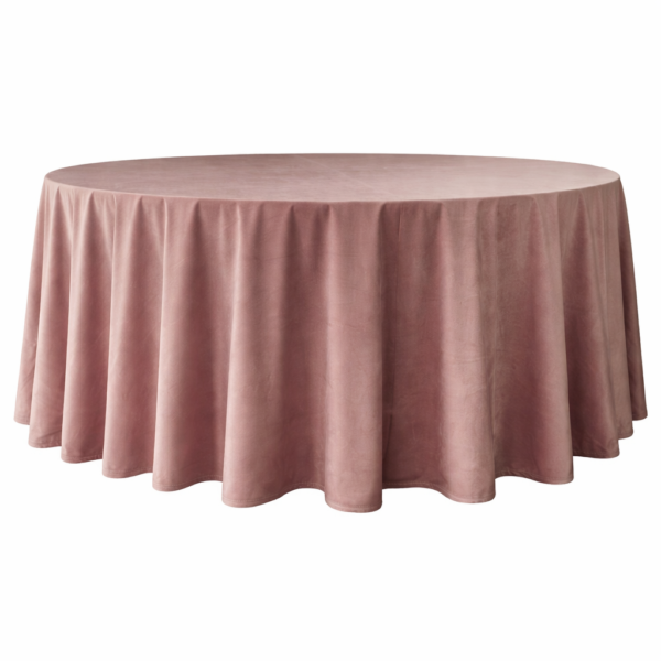 Bruny róż - okrągły obr Obrus welurowy okrągły brudny róż / dusty pink <br/> śr. 330 cm