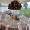 Obrus welurowy, okrągły w kolorze brudnego różu / dusty pink o średnicy 330 cm