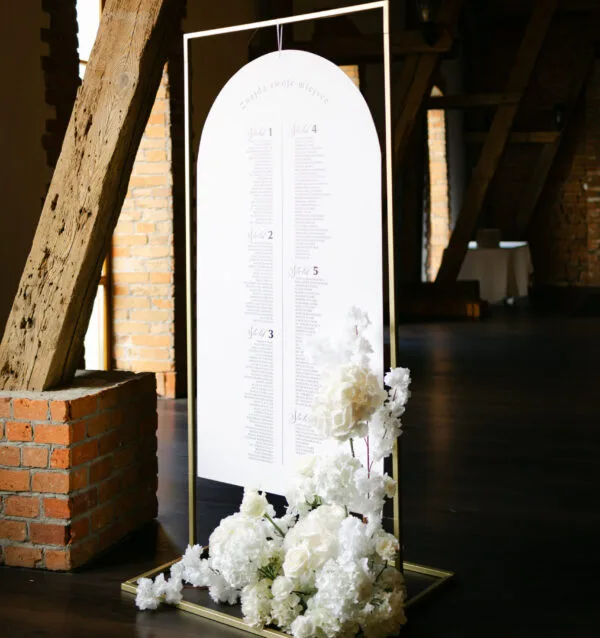 Złoty stojak na plan stołów lub tablicę powitalną 190 x 90 cm