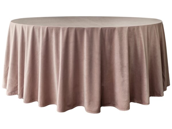 Obrus welurowy, okrągły w kolorze brudnego różu / dusty pink o średnicy 330 cm
