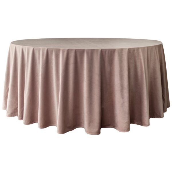 Obrus welurowy, okrągły w kolorze brudnego różu / dusty pink o średnicy 330 cm