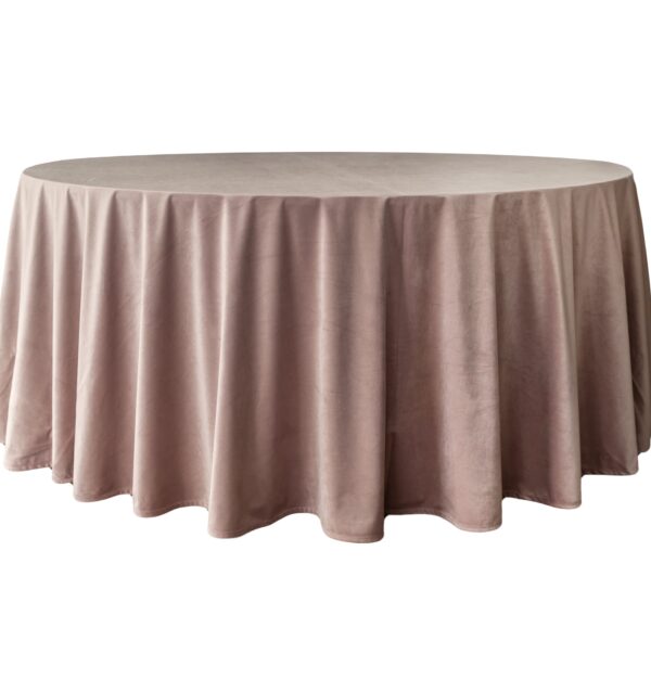 Obrus welurowy, okrągły w kolorze brudnego różu / dusty pink o średnicy 330 cm