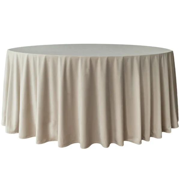 jasny beż 1 (1) Obrus welurowy okrągły jasny beż <br/> śr. 330 cm