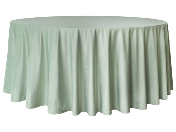 Obrus welurowy, okrągły w kolorze szałwii o średnicy 330 cm