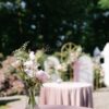 Obrus welurowy, okrągły w kolorze brudnego różu / dusty pink o średnicy 330 cm