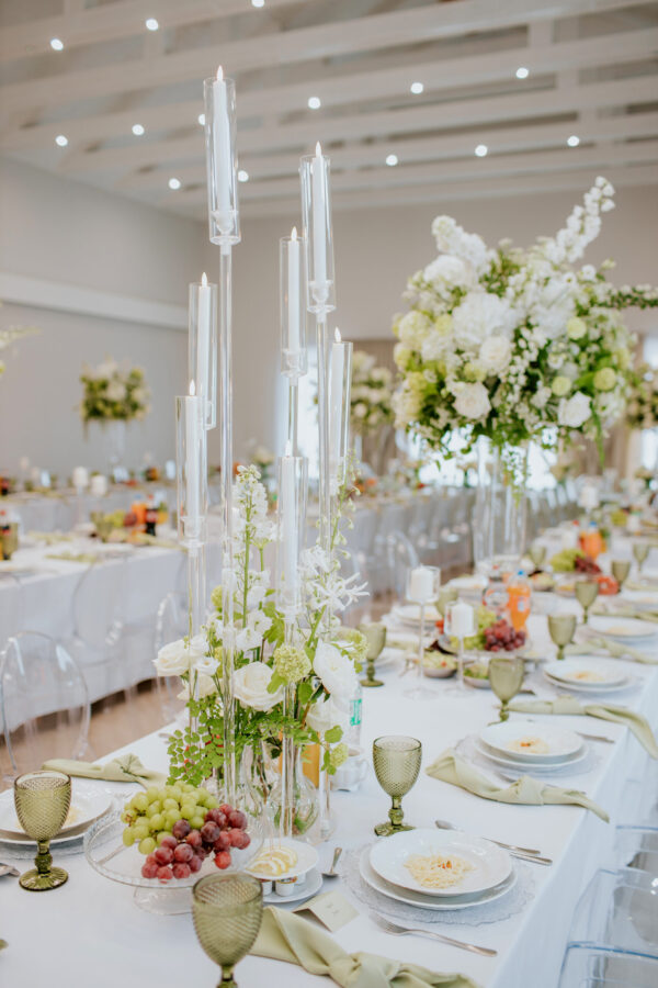 M_2 Świecznik transparentny 8-ramienny ze szklanymi tubami