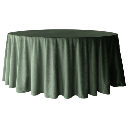 LESNA ZIELEN OBRUS OKRAGLY #1 Obrus welurowy, okrągły w kolorze oliwki / leśnej zieleni o średnicy 330 cm