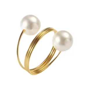 BIAŁA OBRĄCZKA PERŁOWA #1 Złota obrączka / pierścień na serwety z perłami