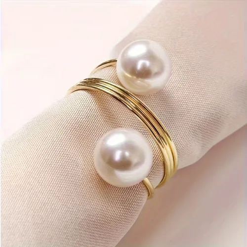 BIAŁA OBRĄCZKA PERŁOWA #2 Złota obrączka / pierścień na serwety z perłami