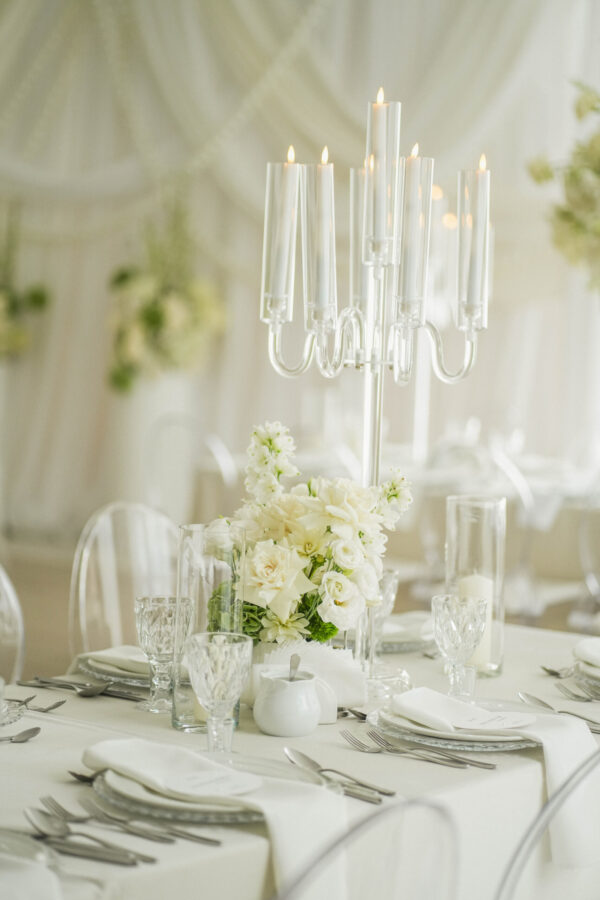 DSC05892 Kandelabr / świecznik akrylowy 6-ramienny z tubami szklanymi