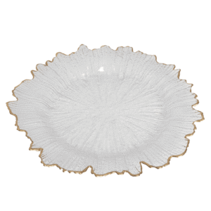 Podtalerz przezroczysty w kształcie liścia ze złotym rantem