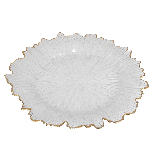 PODTALERZ TRANSPARENTNY ZŁOTY #1 Podtalerz przezroczysty w kształcie liścia ze złotym rantem