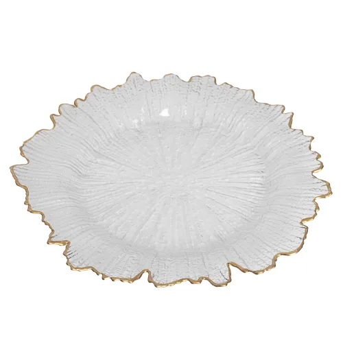 Podtalerz przezroczysty w kształcie liścia ze złotym rantem