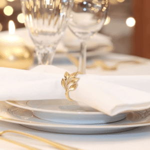 Złota obrączka na serwety / pierścień - liść