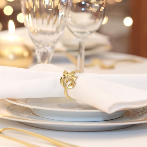 ZŁOTA OBRĄCZKA #2 Złota obrączka na serwety / pierścień - liść